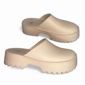 Beige Chunky Platform Clog Slip On Mules
